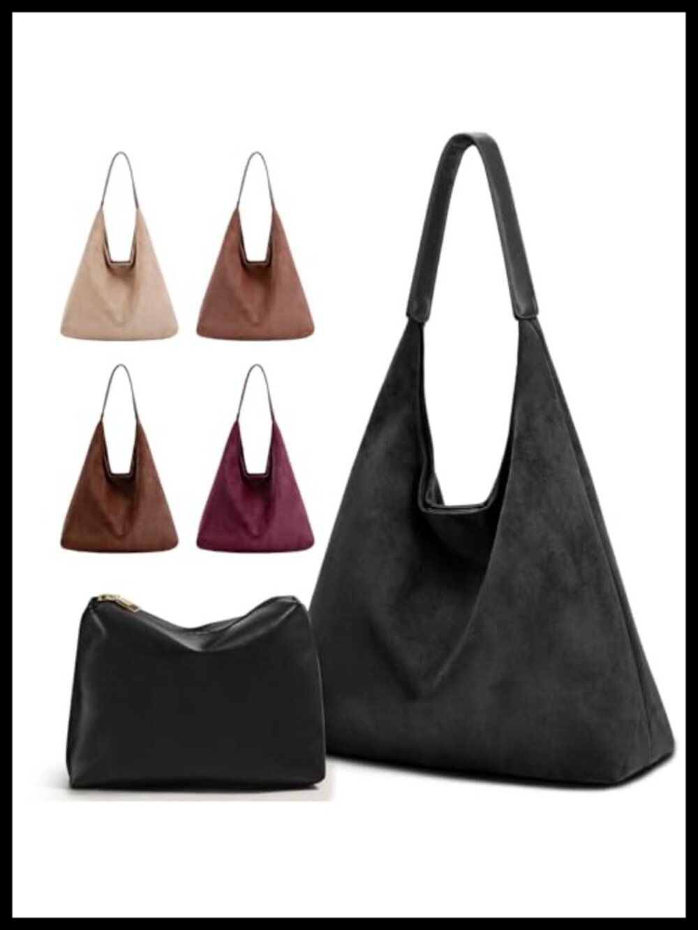 Vegan Leather Hobo & Faux Suede Tote 2-Piece Purse Set